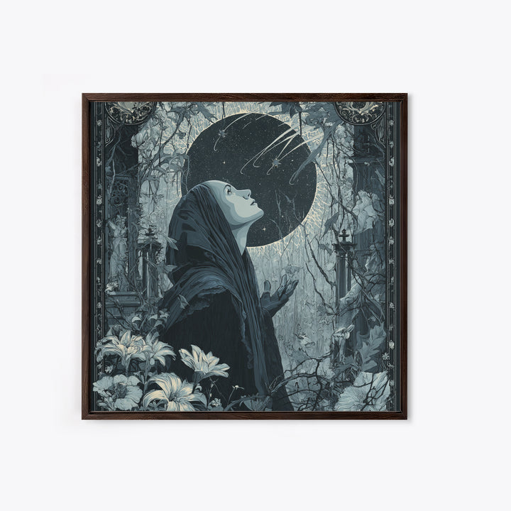 The Widow Of The Whispering Comet, Square Wall Art, Haunted Gothic Art, Canvas Print, Halloween Wall Decor, Gothic Home Decor