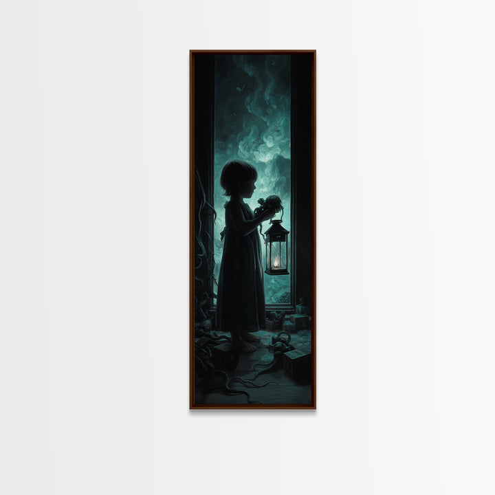 The Child Who Caught A Moon-Spawn, Tall Narrow Wall Art, Dark Halloween Decor, Framed Canvas Print, Halloween Wall Decor, Gothic Home Decor