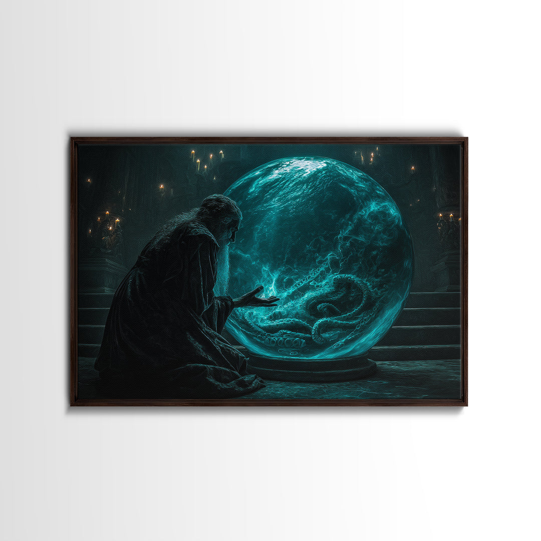 The Oracle Of The Glass Depths, Landscape Wall Art, Cosmic Horror Wall Art, Framed Canvas Print, Halloween Wall Decor, Gothic Home Decor