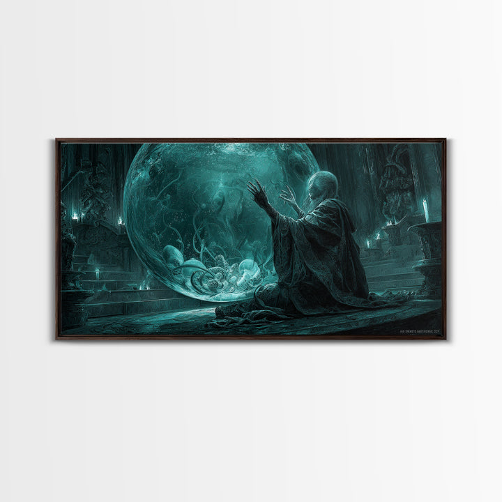 The Oracle Of The Glass Depths, Wide Panoramic Art, Haunted Gothic Art, Framed Canvas Print, Halloween Wall Decor, Gothic Home Decor