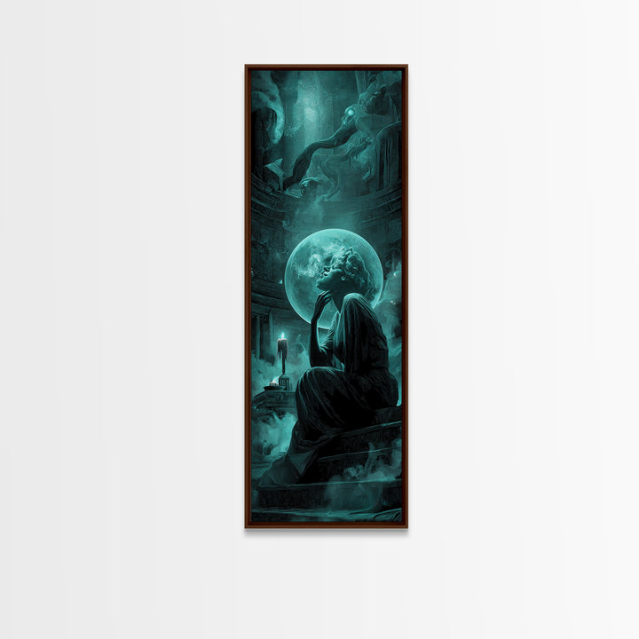 The Oracle Of The Glass Depths, Tall Narrow Wall Art, Haunted Gothic Art, Canvas Print, Halloween Wall Decor, Gothic Home Decor