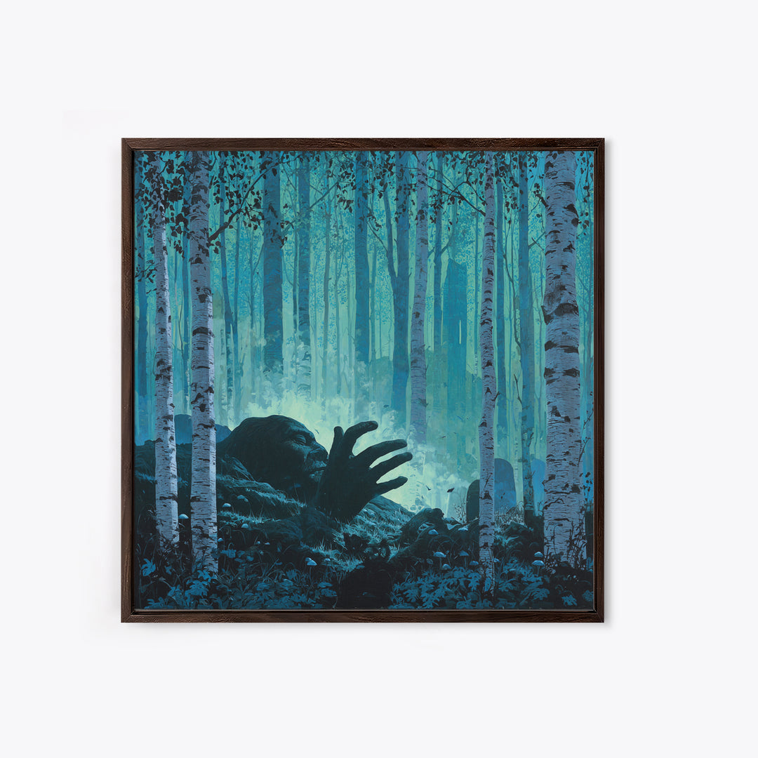 The Sleeper In The Birch Grove, Square Wall Art, Gothic Horror Wall Art, Framed Canvas Print, Halloween Wall Decor, Gothic Home Decor