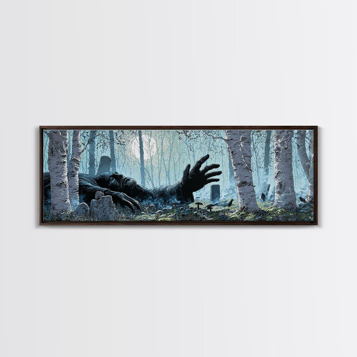 The Sleeper In The Birch Grove, Extra Wide Wall Art, Macabre Wall Art, Canvas Print, Halloween Wall Decor, Gothic Home Decor