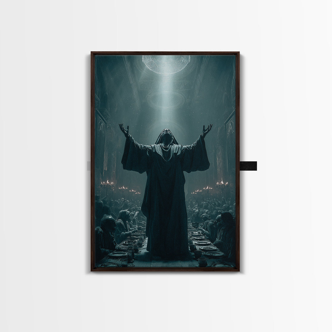 The Feast Of The Pale Cult, Vertical Wall Art, Haunted Gothic Art, Framed Canvas Print, Halloween Wall Decor, Gothic Home Decor