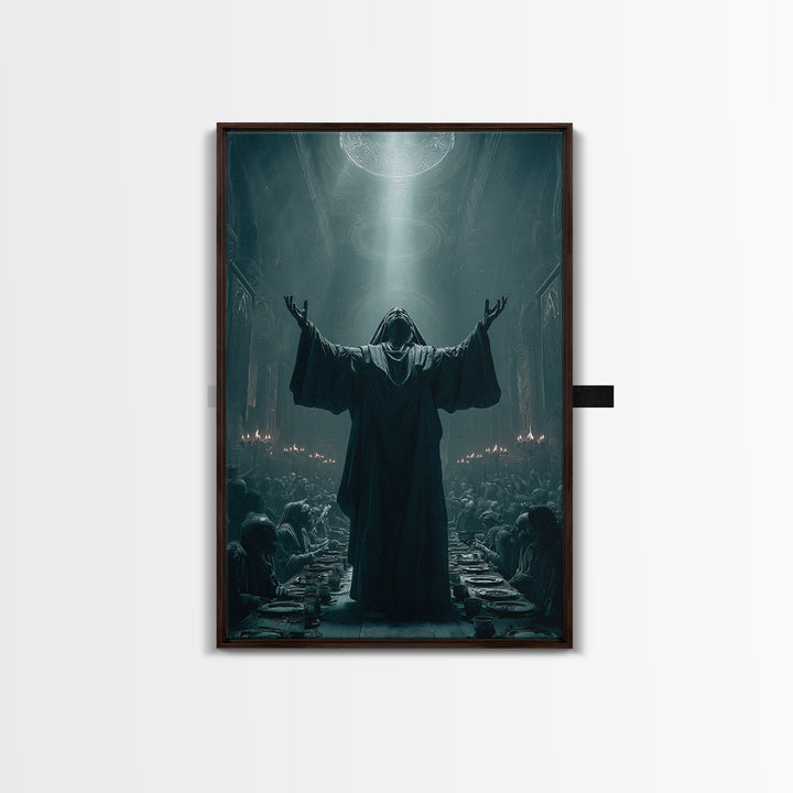 The Feast Of The Pale Cult, Vertical Wall Art, Haunted Gothic Art, Framed Canvas Print, Halloween Wall Decor, Gothic Home Decor