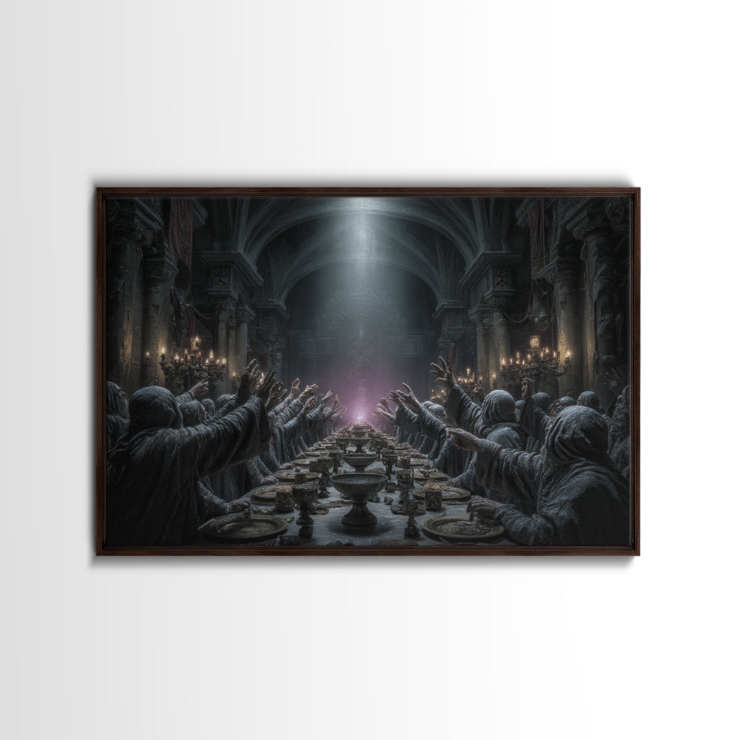 The Feast Of The Pale Cult, Landscape Wall Art, Macabre Wall Art, Framed Canvas Print, Halloween Wall Decor, Gothic Home Decor