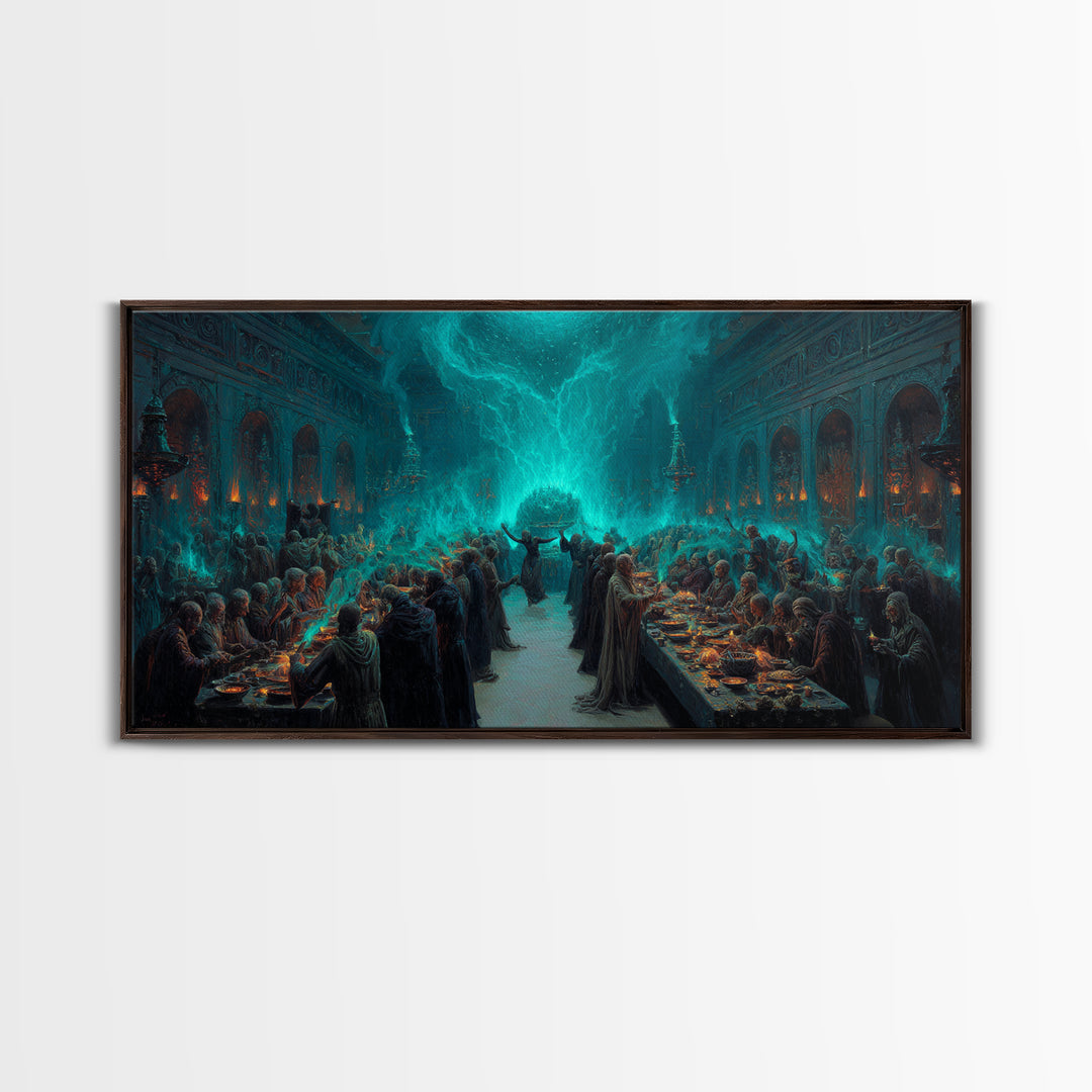 The Feast Of The Pale Cult, Wide Panoramic Art, Haunted Gothic Art, Canvas Print, Halloween Wall Decor, Gothic Home Decor