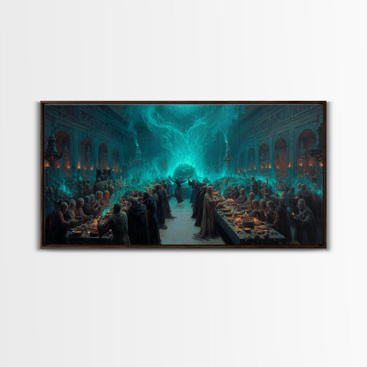 The Feast Of The Pale Cult, Wide Panoramic Art, Haunted Gothic Art, Canvas Print, Halloween Wall Decor, Gothic Home Decor