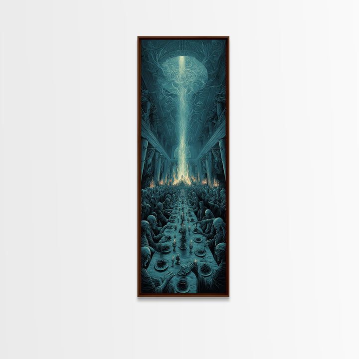 The Feast Of The Pale Cult, Tall Narrow Wall Art, Haunted Gothic Art, Framed Canvas Print, Halloween Wall Decor, Gothic Home Decor