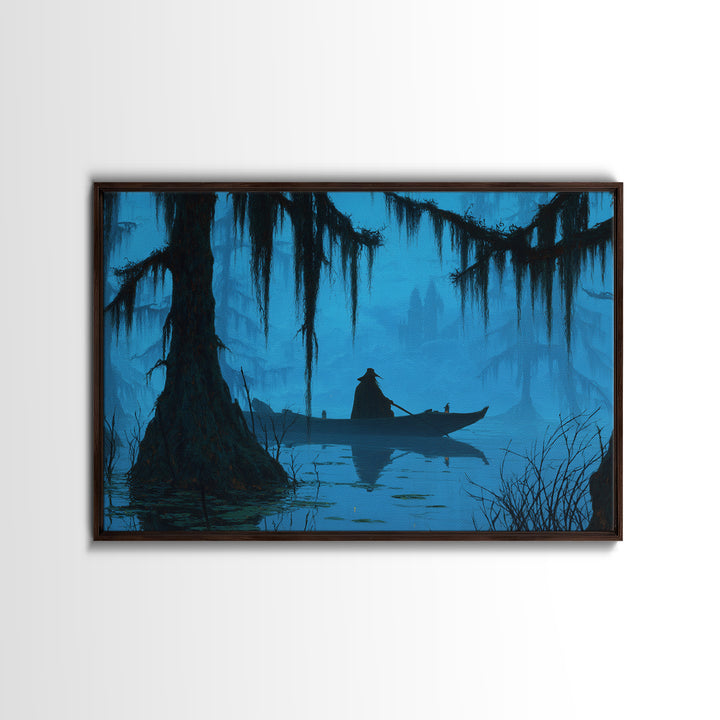 The Ferryman Of The Outer Marsh, Landscape Wall Art, Haunted Gothic Art, Framed Canvas Print, Halloween Wall Decor, Gothic Home Decor