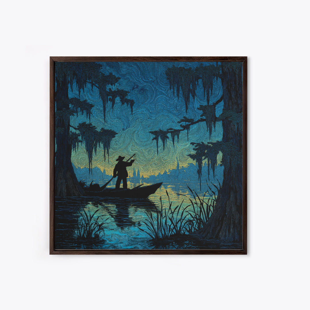 The Ferryman Of The Outer Marsh, Square Wall Art, Lovecraftian Horror Art, Framed Canvas Print, Halloween Wall Decor, Gothic Home Decor