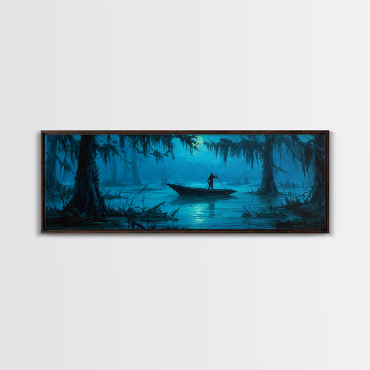 The Ferryman Of The Outer Marsh, Extra Wide Wall Art, Macabre Wall Art, Framed Canvas Print, Halloween Wall Decor, Gothic Home Decor