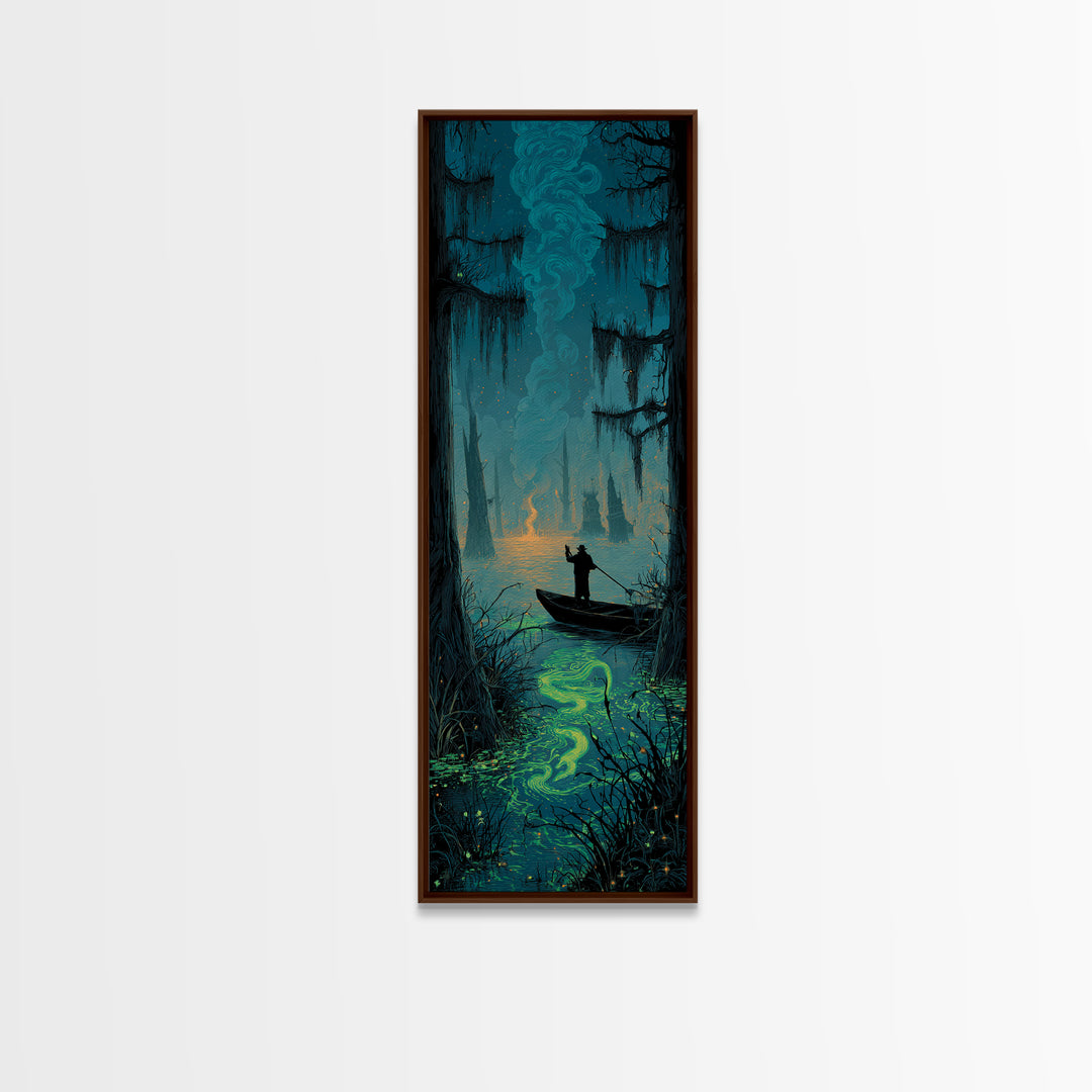 The Ferryman Of The Outer Marsh, Tall Narrow Wall Art, Gothic Horror Wall Art, Framed Canvas Print, Halloween Wall Decor, Gothic Home Decor