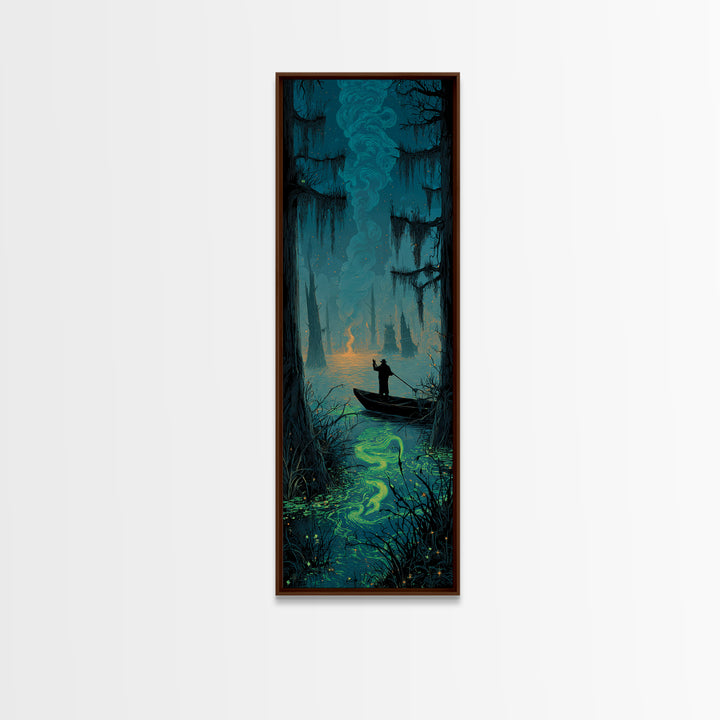 The Ferryman Of The Outer Marsh, Tall Narrow Wall Art, Gothic Horror Wall Art, Framed Canvas Print, Halloween Wall Decor, Gothic Home Decor
