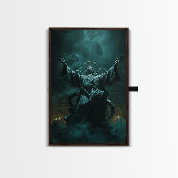 The Crown Of The Tentacled Saint, Vertical Wall Art, Haunted Gothic Art, Framed Canvas Print, Halloween Wall Decor, Gothic Home Decor