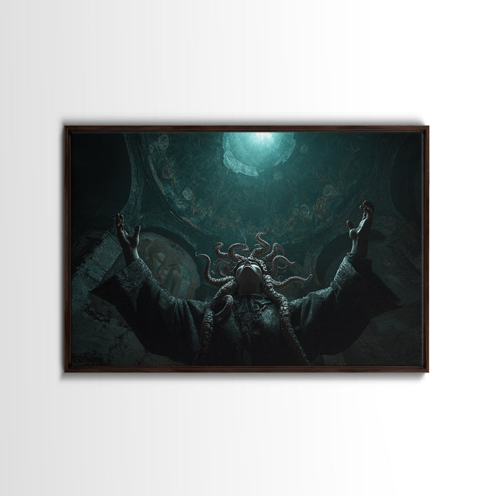 The Crown Of The Tentacled Saint, Landscape Wall Art, Dark Halloween Decor, Framed Canvas Print, Halloween Wall Decor, Gothic Home Decor