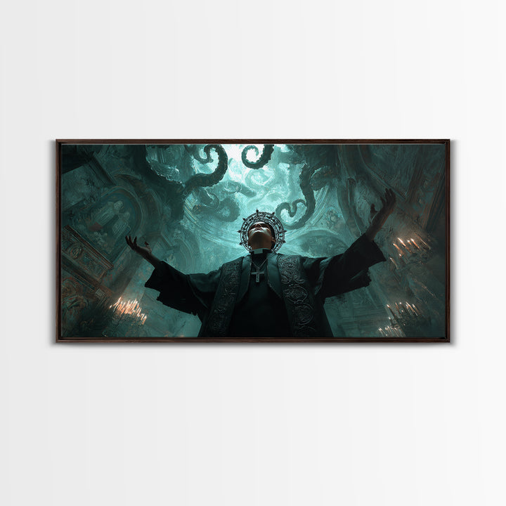 The Crown Of The Tentacled Saint, Wide Panoramic Art, Eldritch Gothic Decor, Canvas Print, Halloween Wall Decor, Gothic Home Decor