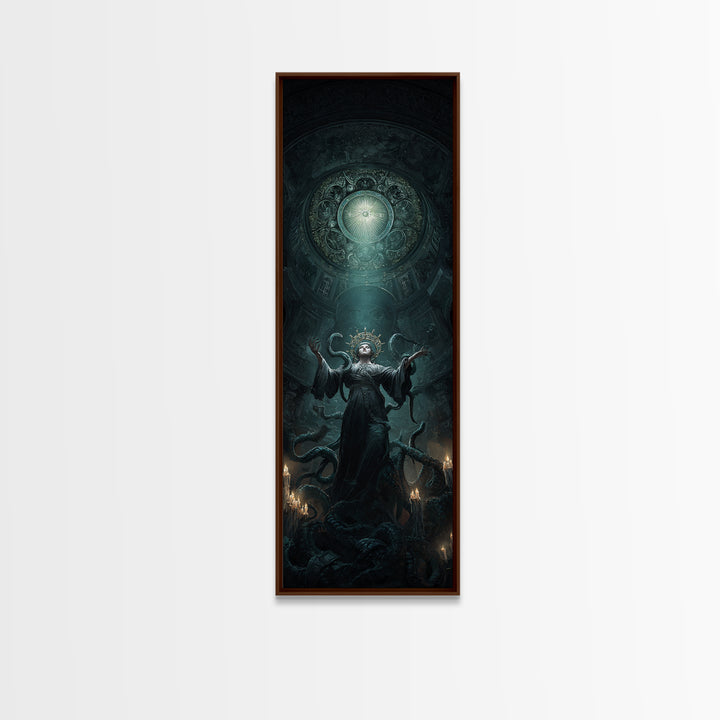 The Crown Of The Tentacled Saint, Tall Narrow Wall Art, Cosmic Horror Wall Art, Framed Canvas Print, Halloween Wall Decor, Gothic Home Decor