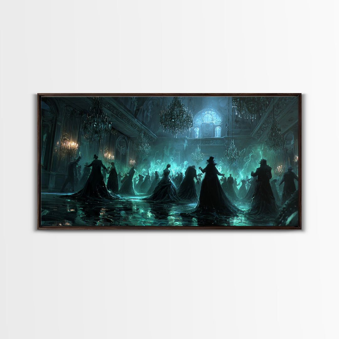 The Ballroom Of Silent Shoggoths, Wide Panoramic Art, Gothic Horror Wall Art, Framed Canvas Print, Halloween Wall Decor, Gothic Home Decor