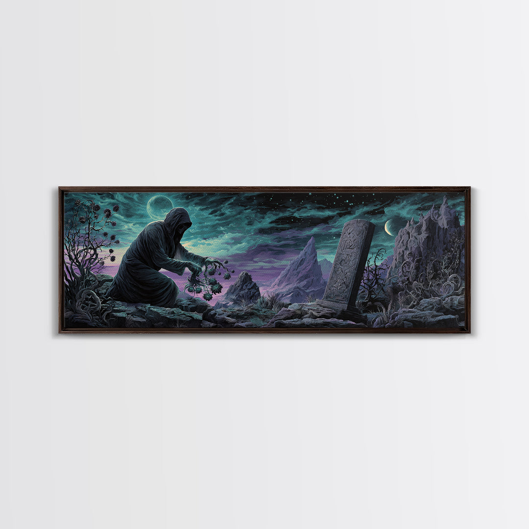 The Grave Gardener Of Yuggoth, Extra Wide Wall Art, Eldritch Gothic Decor, Framed Canvas Print, Halloween Wall Decor, Gothic Home Decor