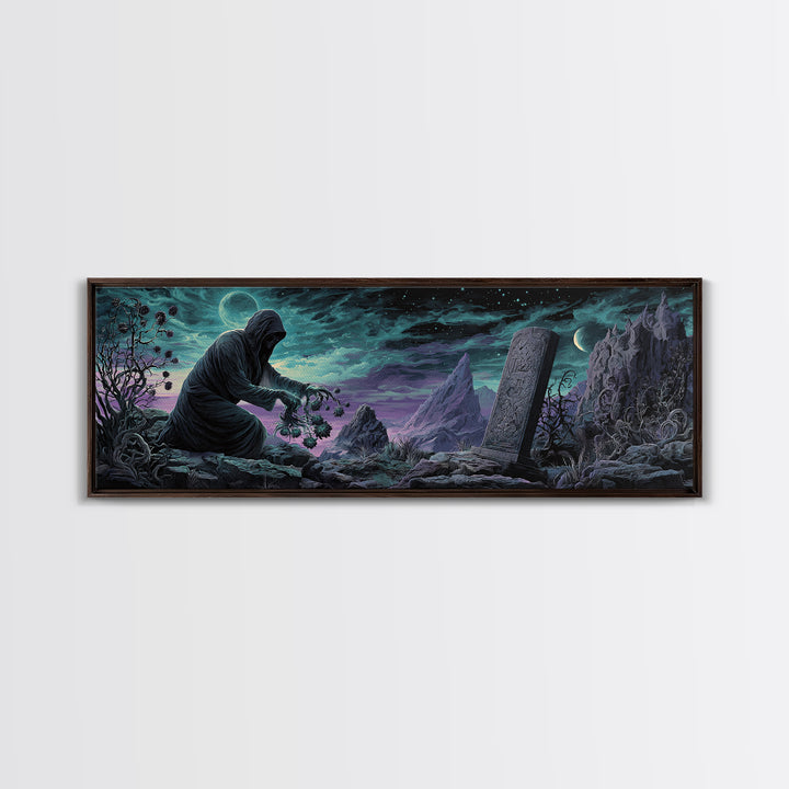 The Grave Gardener Of Yuggoth, Extra Wide Wall Art, Eldritch Gothic Decor, Framed Canvas Print, Halloween Wall Decor, Gothic Home Decor
