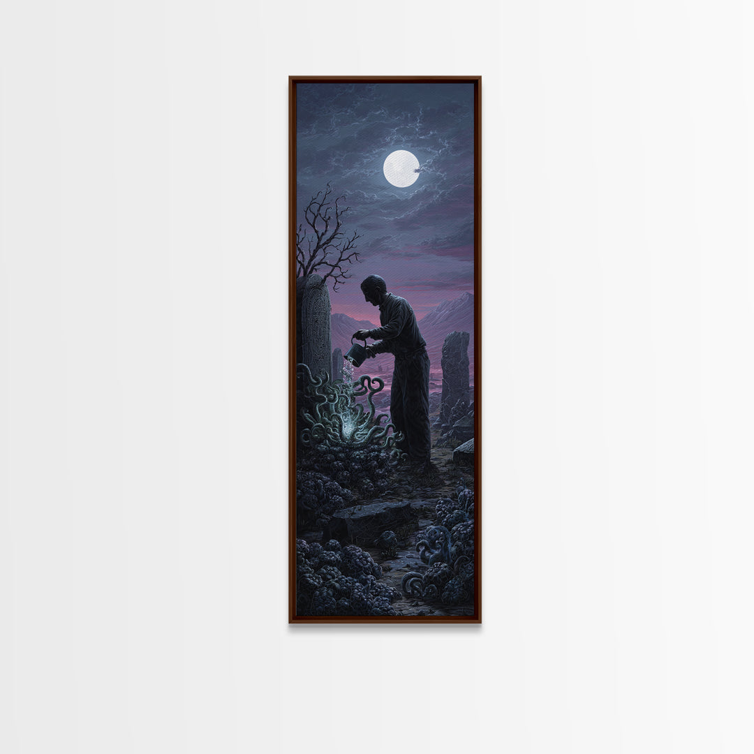The Grave Gardener Of Yuggoth, Tall Narrow Wall Art, Dark Fantasy Wall Art, Canvas Print, Halloween Wall Decor, Gothic Home Decor