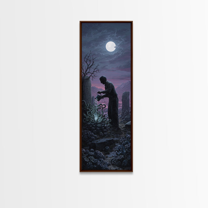 The Grave Gardener Of Yuggoth, Tall Narrow Wall Art, Dark Fantasy Wall Art, Canvas Print, Halloween Wall Decor, Gothic Home Decor