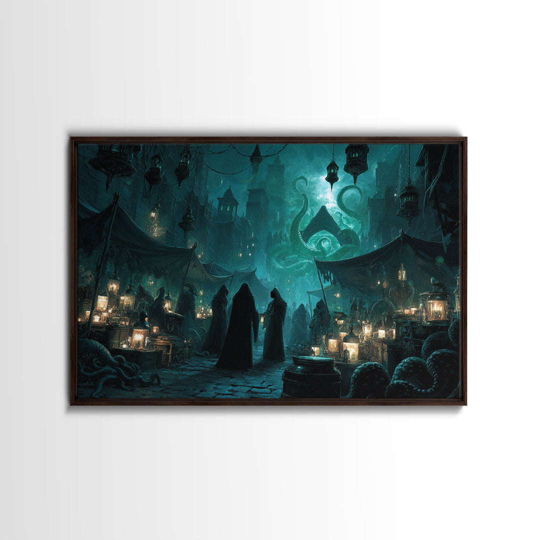 The Lantern Market Beyond The Veil, Landscape Wall Art, Eldritch Gothic Decor, Canvas Print, Halloween Wall Decor, Gothic Home Decor