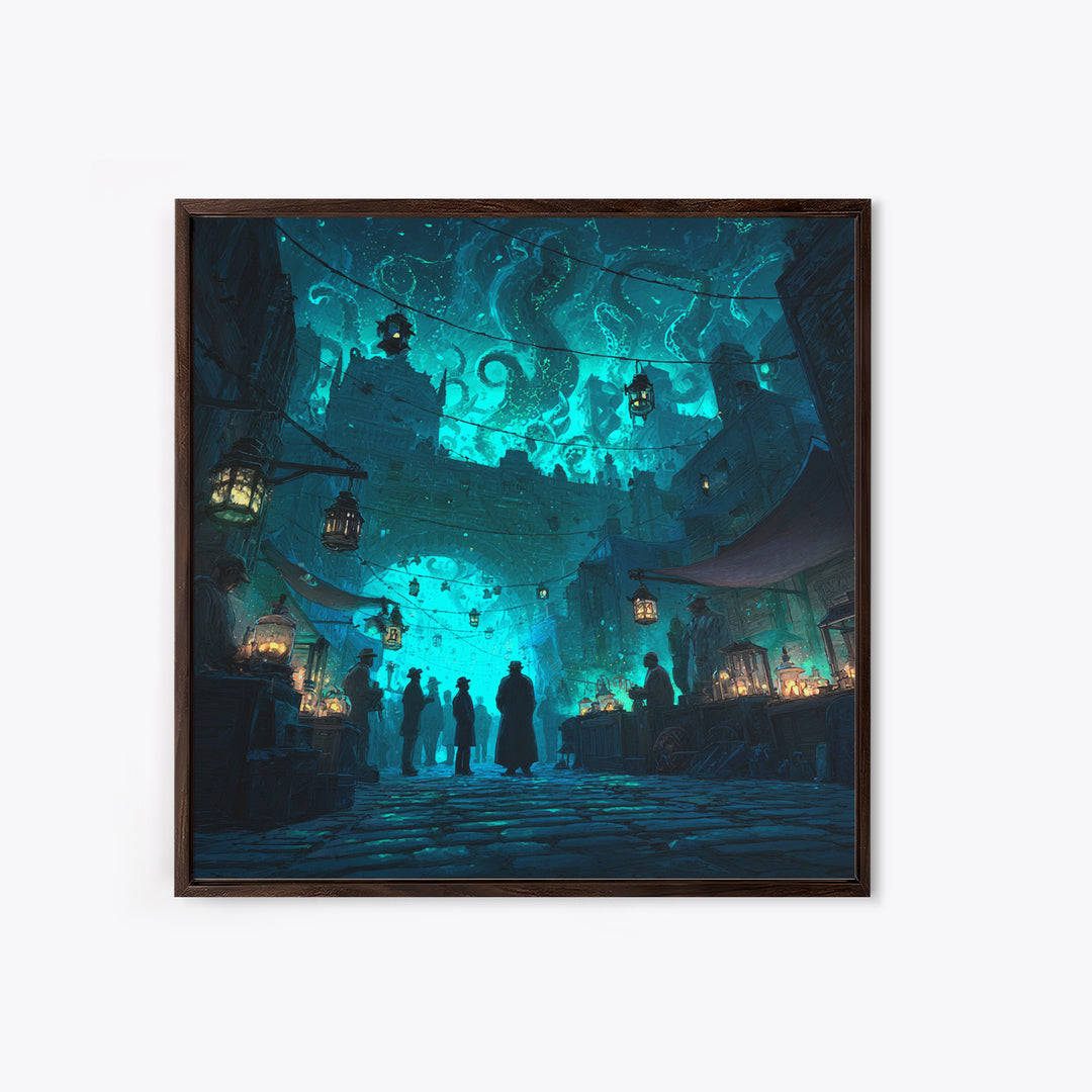 The Lantern Market Beyond The Veil, Square Wall Art, Dark Fantasy Wall Art, Framed Canvas Print, Halloween Wall Decor, Gothic Home Decor