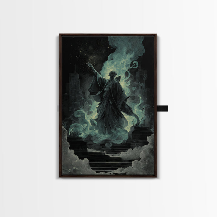 The Moth Prophet Of Kadath, Vertical Wall Art, Dark Halloween Decor, Framed Canvas Print, Halloween Wall Decor, Gothic Home Decor