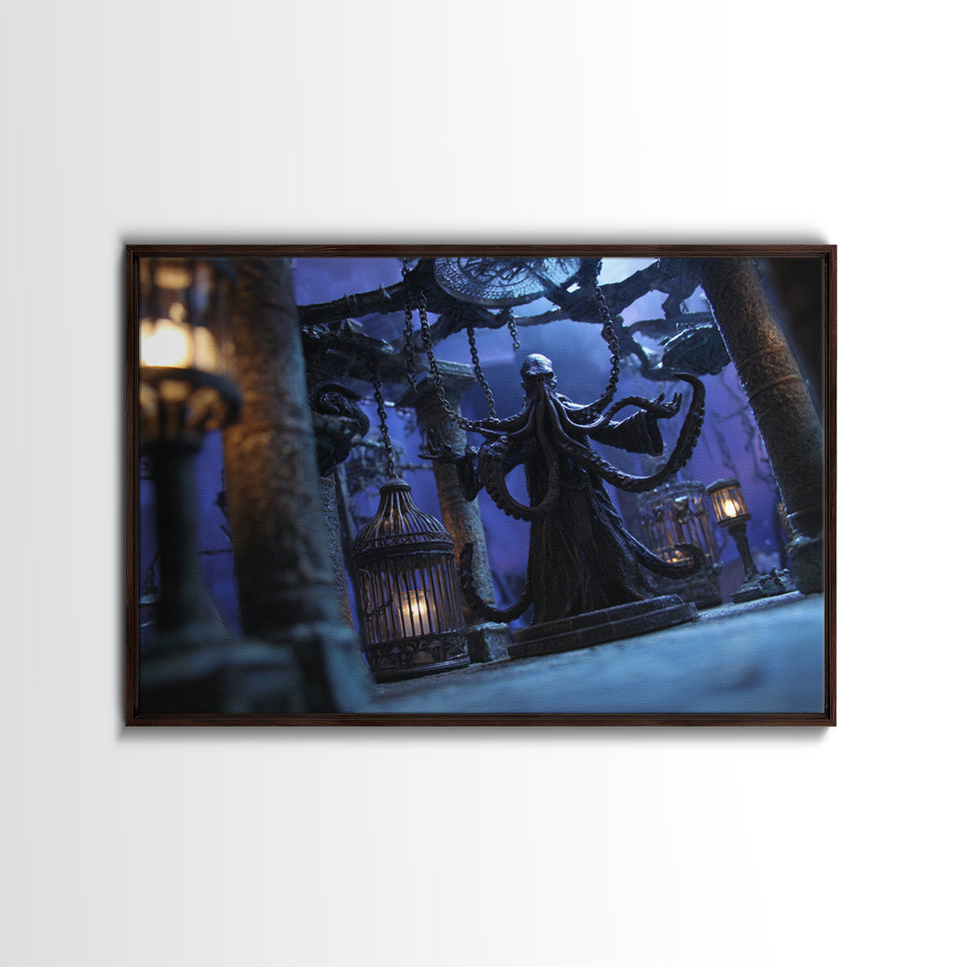 The Moonlit Shoggoth Menagerie, Landscape Wall Art, Cosmic Horror Wall Art, Framed Canvas Print, Halloween Wall Decor, Gothic Home Decor