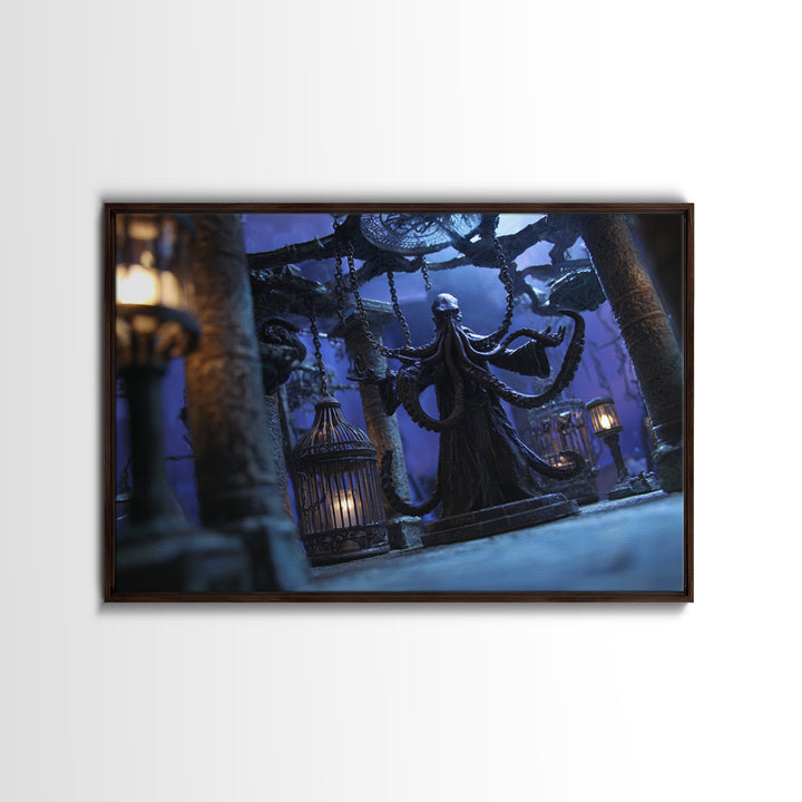 The Moonlit Shoggoth Menagerie, Landscape Wall Art, Cosmic Horror Wall Art, Framed Canvas Print, Halloween Wall Decor, Gothic Home Decor
