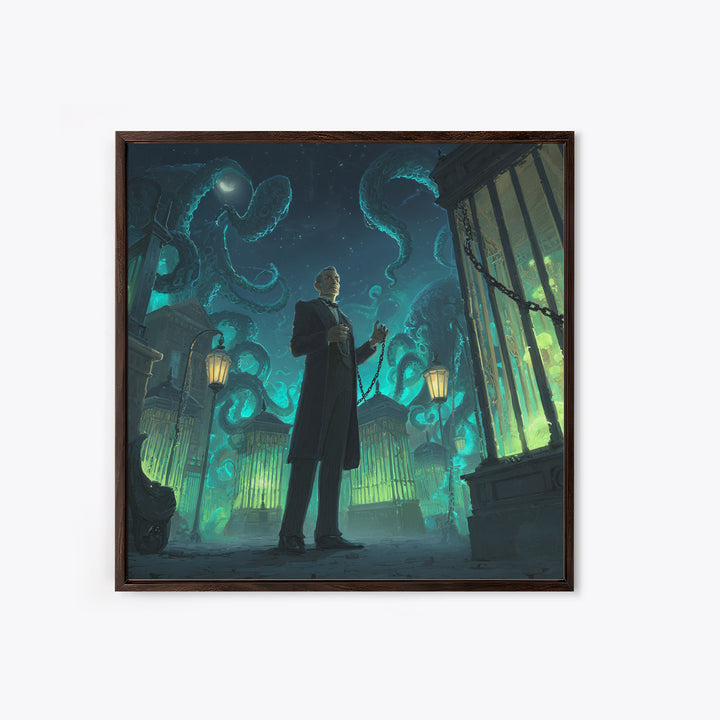 The Moonlit Shoggoth Menagerie, Square Wall Art, Macabre Wall Art, Framed Canvas Print, Halloween Wall Decor, Gothic Home Decor