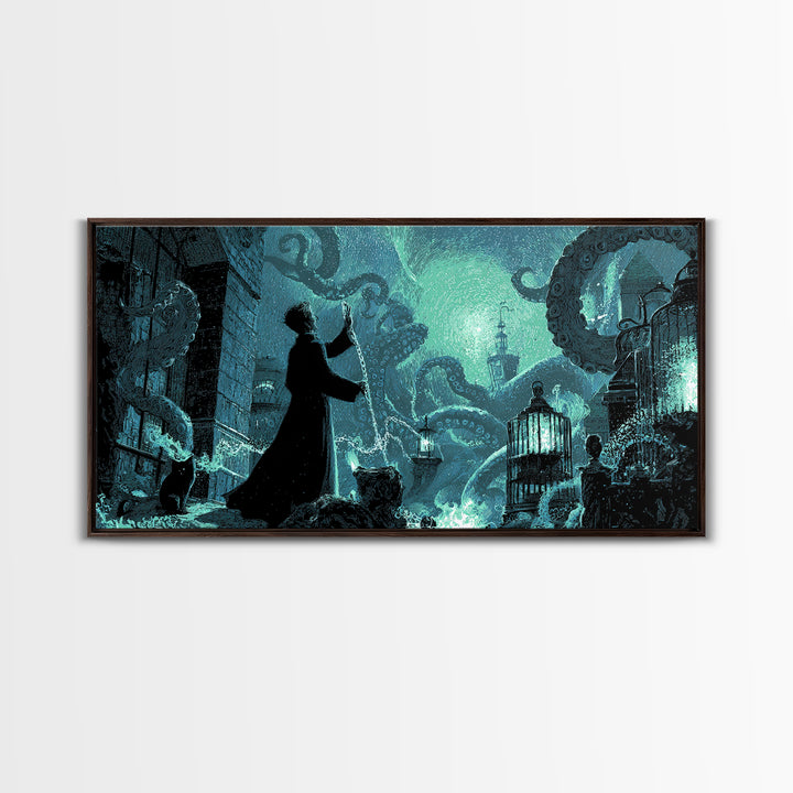 The Moonlit Shoggoth Menagerie, Wide Panoramic Art, Cosmic Horror Wall Art, Canvas Print, Halloween Wall Decor, Gothic Home Decor