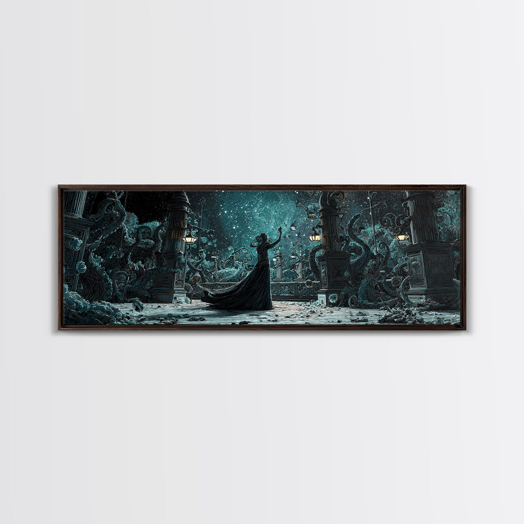 The Moonlit Shoggoth Menagerie, Extra Wide Wall Art, Spooky Home Decor, Framed Canvas Print, Halloween Wall Decor, Gothic Home Decor