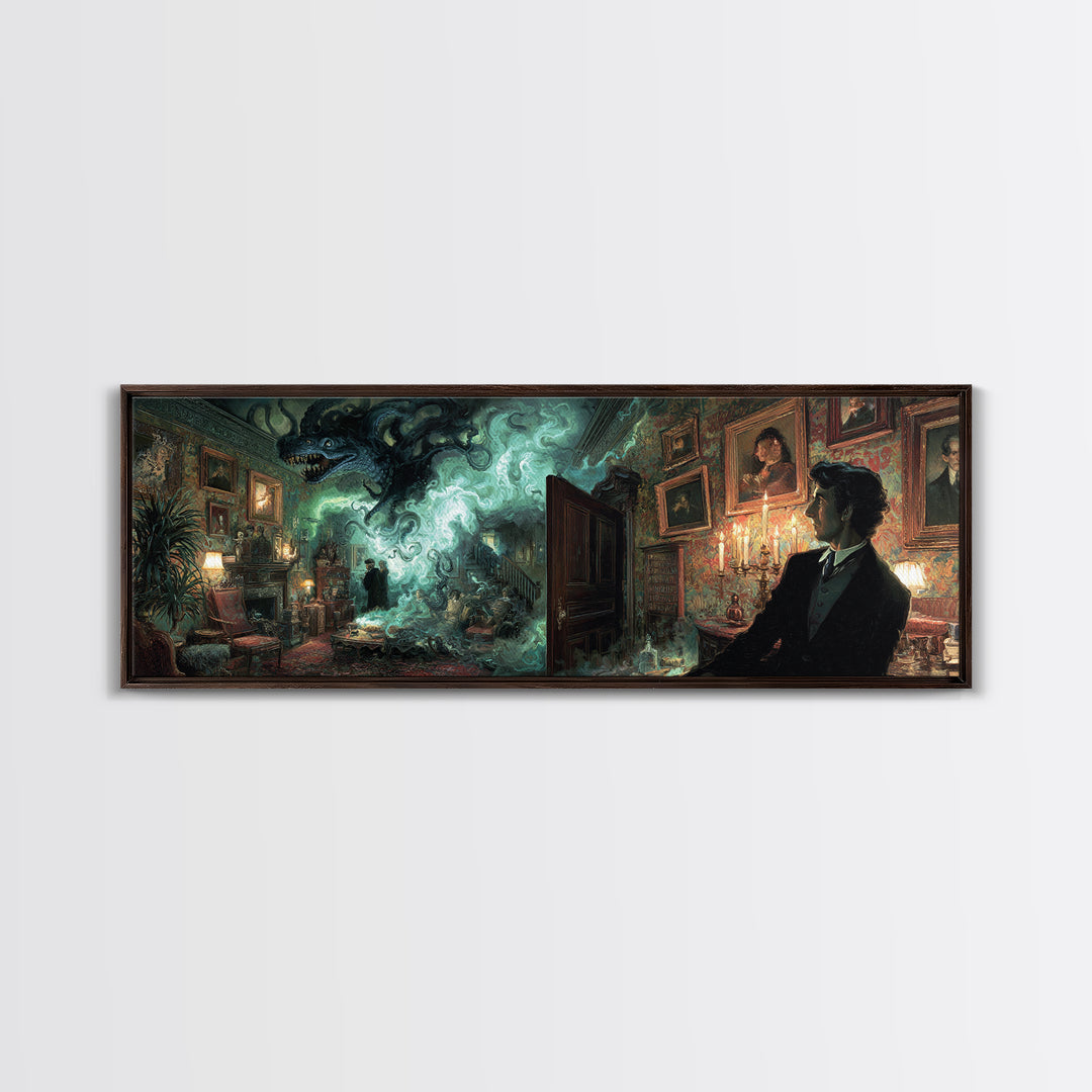 The Thirteenth Door Of Arkham House, Extra Wide Wall Art, Cosmic Horror Wall Art, Framed Canvas Print, Halloween Wall Decor, Halloween Decor