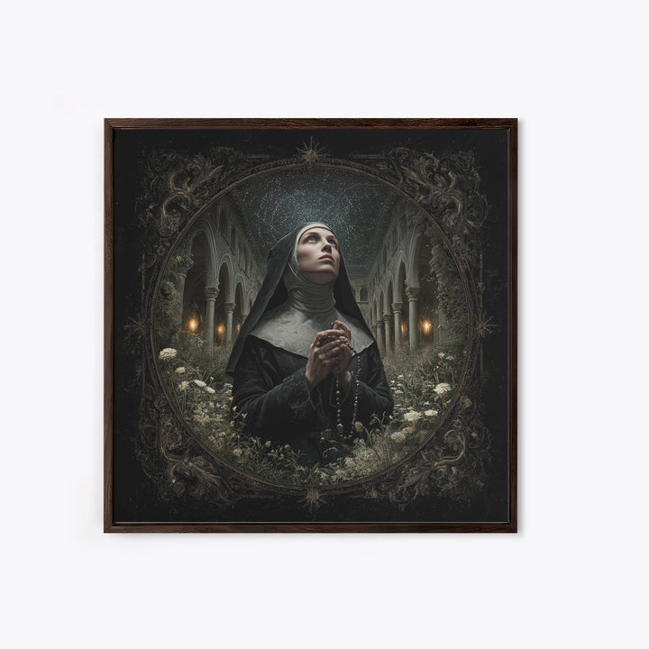 The Nun Of The Endless Constellation, Square Wall Art, Haunted Gothic Art, Framed Canvas Print, Halloween Wall Decor, Gothic Home Decor