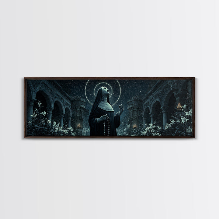 The Nun Of The Endless Constellation, Extra Wide Wall Art, Dark Fantasy Wall Art, Canvas Print, Halloween Wall Decor, Gothic Home Decor