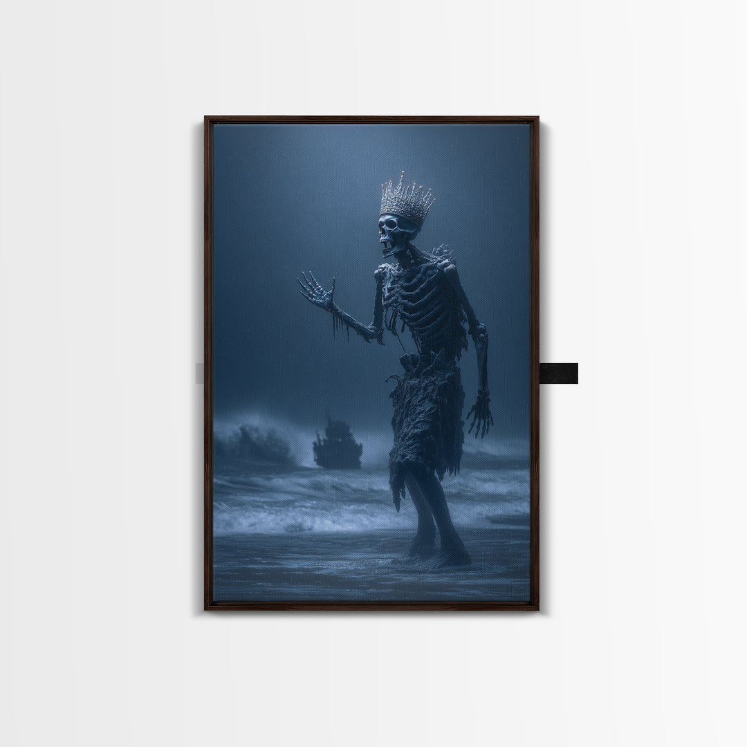 The Salt King Of The Black Shore, Vertical Wall Art, Macabre Wall Art, Framed Canvas Print, Halloween Wall Decor, Gothic Home Decor