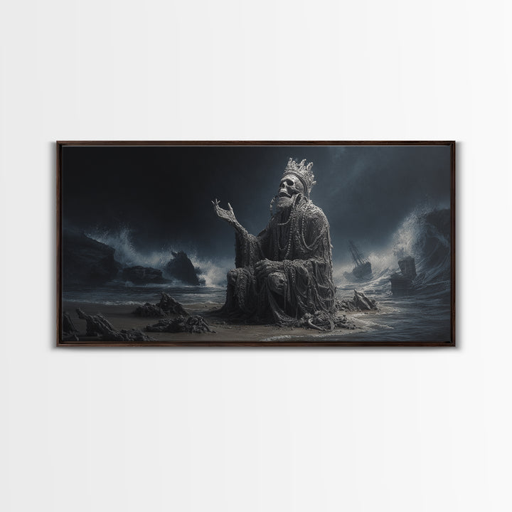 The Salt King Of The Black Shore, Wide Panoramic Art, Cosmic Horror Wall Art, Canvas Print, Halloween Wall Decor, Gothic Home Decor
