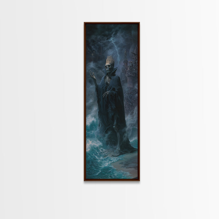 The Salt King Of The Black Shore, Tall Narrow Wall Art, Dark Halloween Decor, Framed Canvas Print, Halloween Wall Decor, Gothic Home Decor