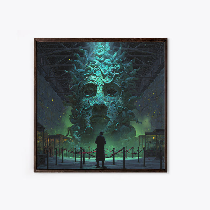 The Custodian Of The Whispering Idol, Square Wall Art, Macabre Wall Art, Framed Canvas Print, Halloween Wall Decor, Gothic Home Decor