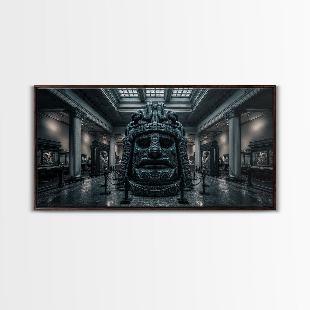 The Custodian Of The Whispering Idol, Wide Panoramic Art, Eldritch Gothic Decor, Framed Canvas Print, Halloween Wall Decor, Macabre Wall Art