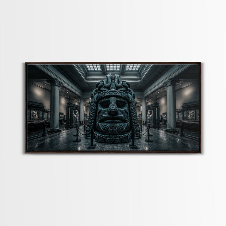 The Custodian Of The Whispering Idol, Wide Panoramic Art, Eldritch Gothic Decor, Framed Canvas Print, Halloween Wall Decor, Macabre Wall Art