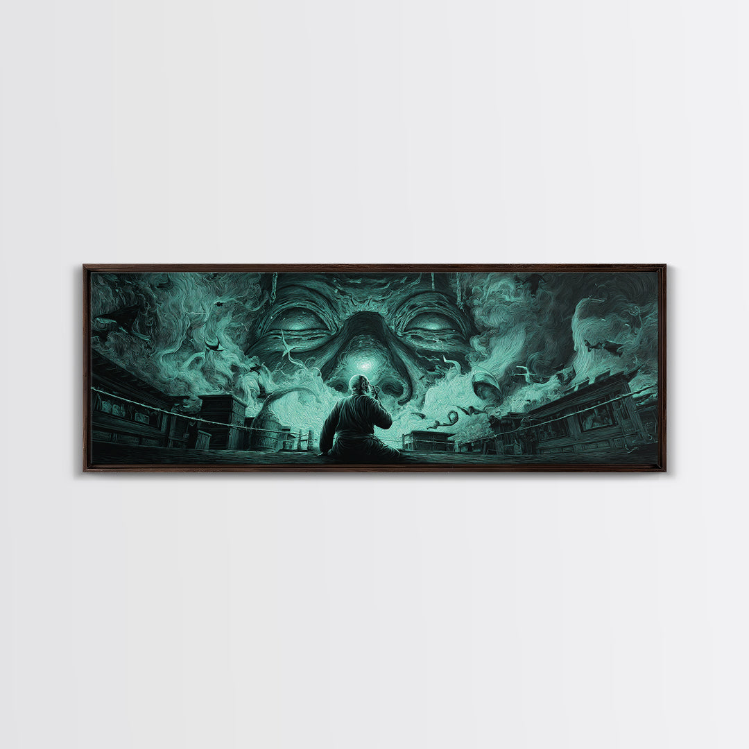 The Custodian Of The Whispering Idol, Extra Wide Wall Art, Dark Fantasy Wall Art, Canvas Print, Halloween Wall Decor, Gothic Home Decor
