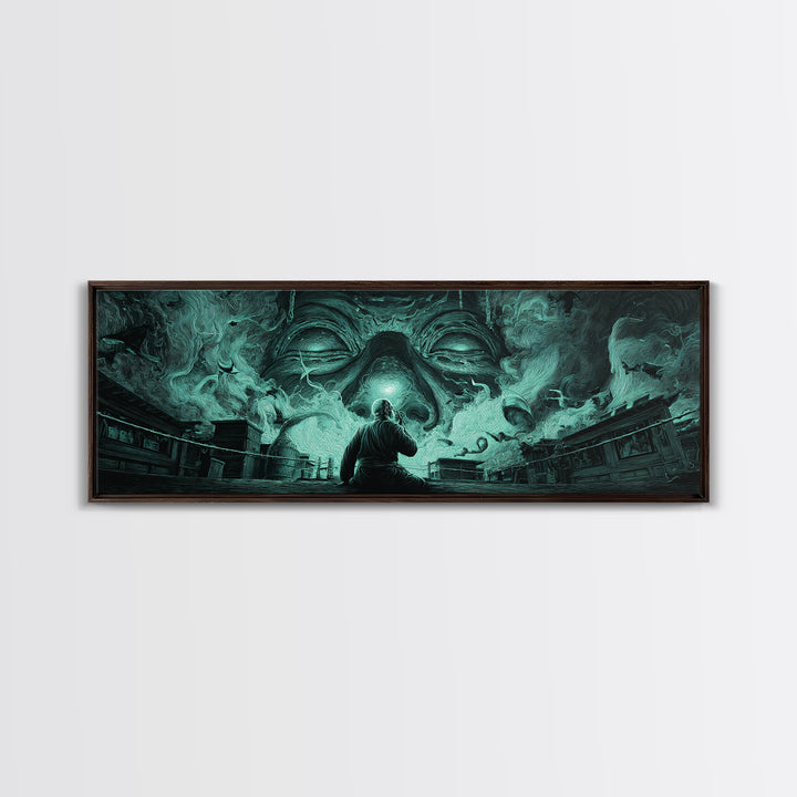 The Custodian Of The Whispering Idol, Extra Wide Wall Art, Dark Fantasy Wall Art, Canvas Print, Halloween Wall Decor, Gothic Home Decor
