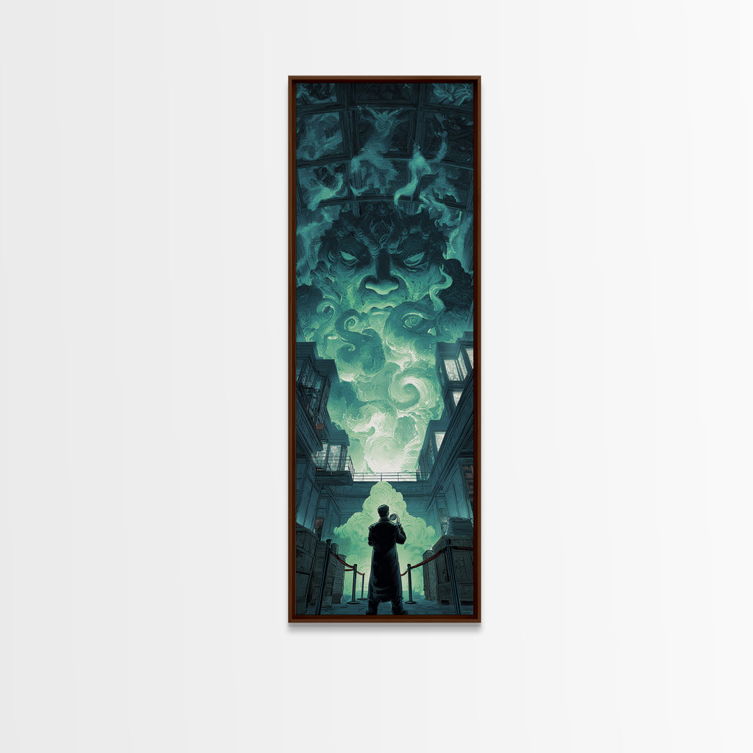 The Custodian Of The Whispering Idol, Tall Narrow Wall Art, Dark Halloween Decor, Framed Canvas Print, Halloween Wall Decor