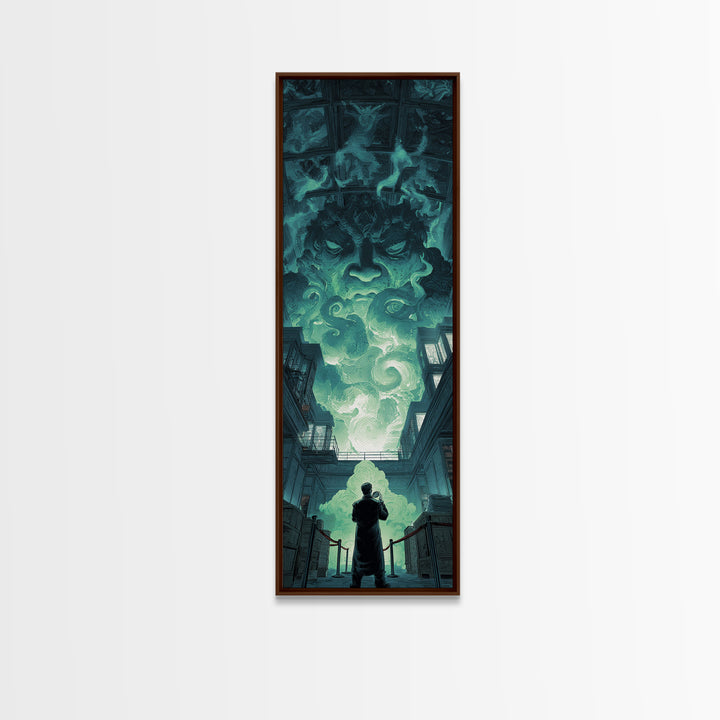 The Custodian Of The Whispering Idol, Tall Narrow Wall Art, Dark Halloween Decor, Framed Canvas Print, Halloween Wall Decor