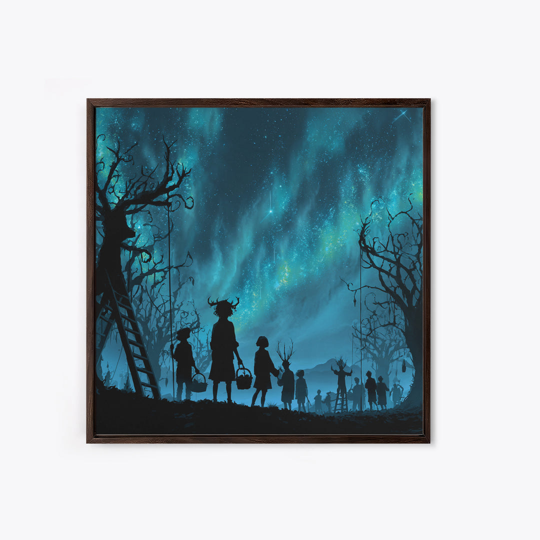 The Children Of The Star Orchard, Square Wall Art, Eldritch Gothic Decor, Framed Canvas Print, Halloween Wall Decor, Gothic Home Decor