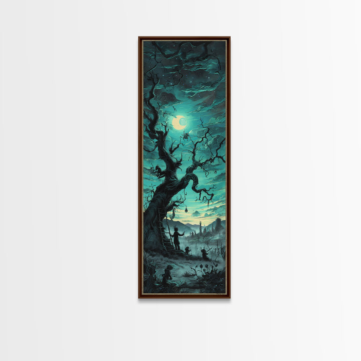 The Children Of The Star Orchard, Tall Narrow Wall Art, Lovecraftian Horror Art, Framed Canvas Print, Halloween Wall Decor